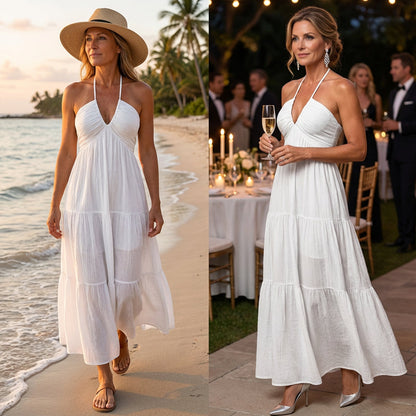 💎 50% RABATT! 💎 Halsfreies, Rückenfreies Layering-Maxikleid – Bohemian Chic, Fließend & Perfekt für Frühling und Sommer ☀️👗