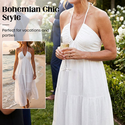 💎 50% RABATT! 💎 Halsfreies, Rückenfreies Layering-Maxikleid – Bohemian Chic, Fließend & Perfekt für Frühling und Sommer ☀️👗