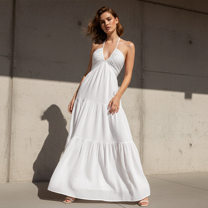 💎 50% RABATT! 💎 Halsfreies, Rückenfreies Layering-Maxikleid – Bohemian Chic, Fließend & Perfekt für Frühling und Sommer ☀️👗