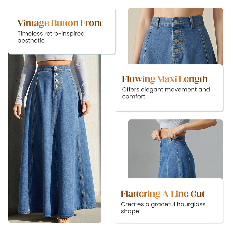 👗 60% RABATT! ✨ Vintage-Jeansrock mit Knopfleiste und A-Linie – Retro-Stil, Verstellbare Passform & Klassischer Denim-Look 💙