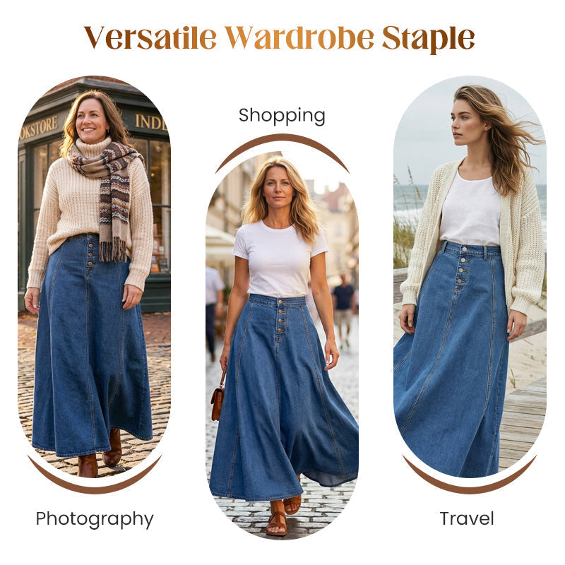 👗 60% RABATT! ✨ Vintage-Jeansrock mit Knopfleiste und A-Linie – Retro-Stil, Verstellbare Passform & Klassischer Denim-Look 💙