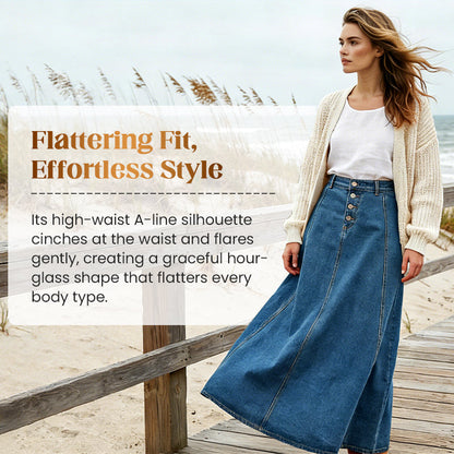 👗 60% RABATT! ✨ Vintage-Jeansrock mit Knopfleiste und A-Linie – Retro-Stil, Verstellbare Passform & Klassischer Denim-Look 💙