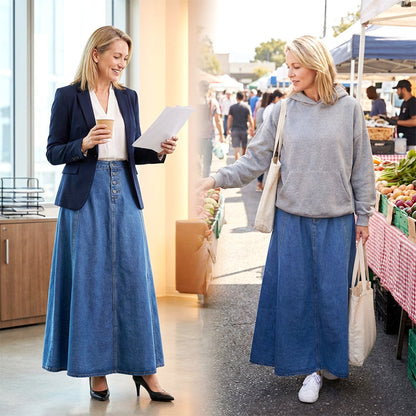 👗 60% RABATT! ✨ Vintage-Jeansrock mit Knopfleiste und A-Linie – Retro-Stil, Verstellbare Passform & Klassischer Denim-Look 💙