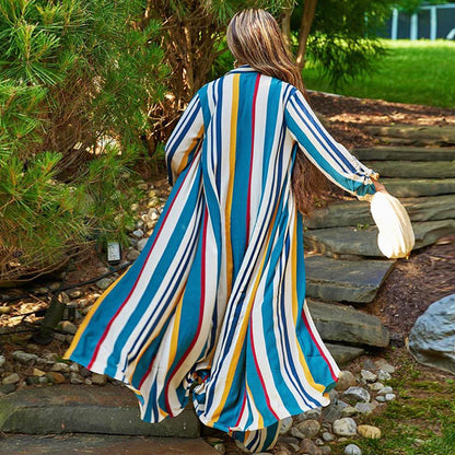Damen-Set, langärmeliges gestreiftes Gewand + Hose, zweiteiliges Set