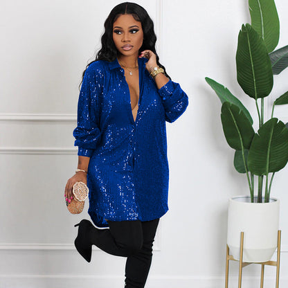Damen-Glitzerpailletten-Midikleid
