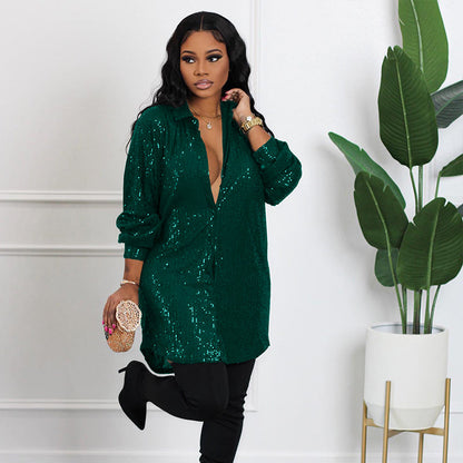 Damen-Glitzerpailletten-Midikleid