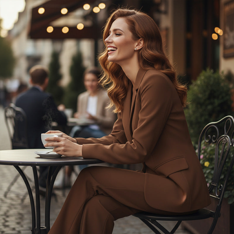 Elegantes Blazer- und Weitbein-Hosen-Set für Damen