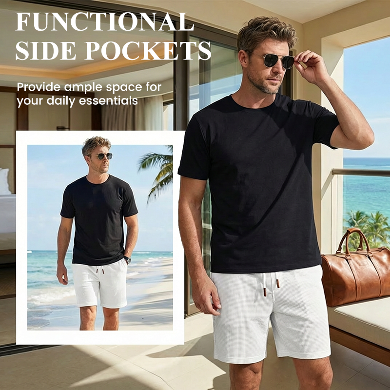 Lässige Herren-Shorts aus Waffelstrick mit Kordelzug