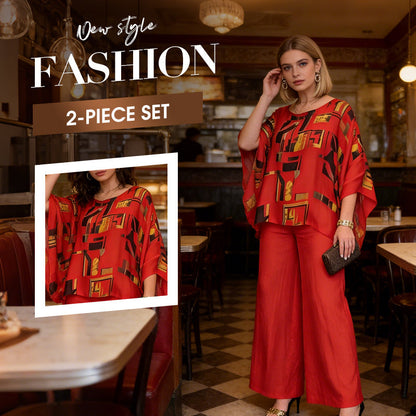 2-teiliges Set aus bedrucktem Oberteil und Hose für Damen