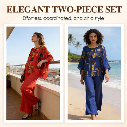 2-teiliges Set aus bedrucktem Oberteil und Hose für Damen