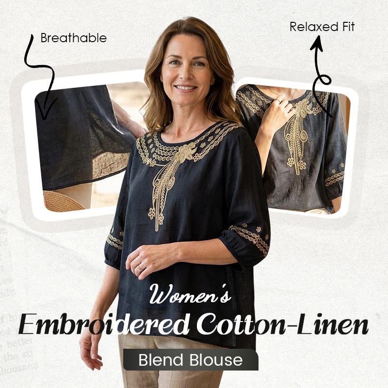 Bestickte Bluse aus Baumwoll-Leinen-Mischung für Damen
