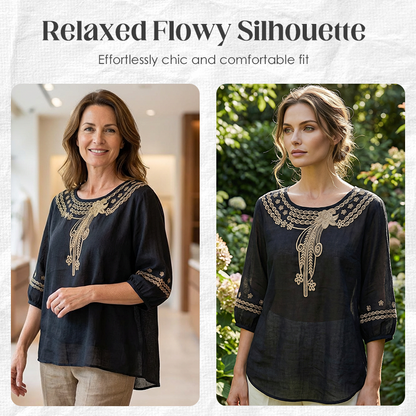 Bestickte Bluse aus Baumwoll-Leinen-Mischung für Damen