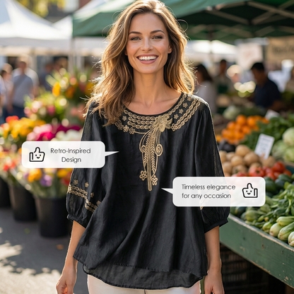 Bestickte Bluse aus Baumwoll-Leinen-Mischung für Damen