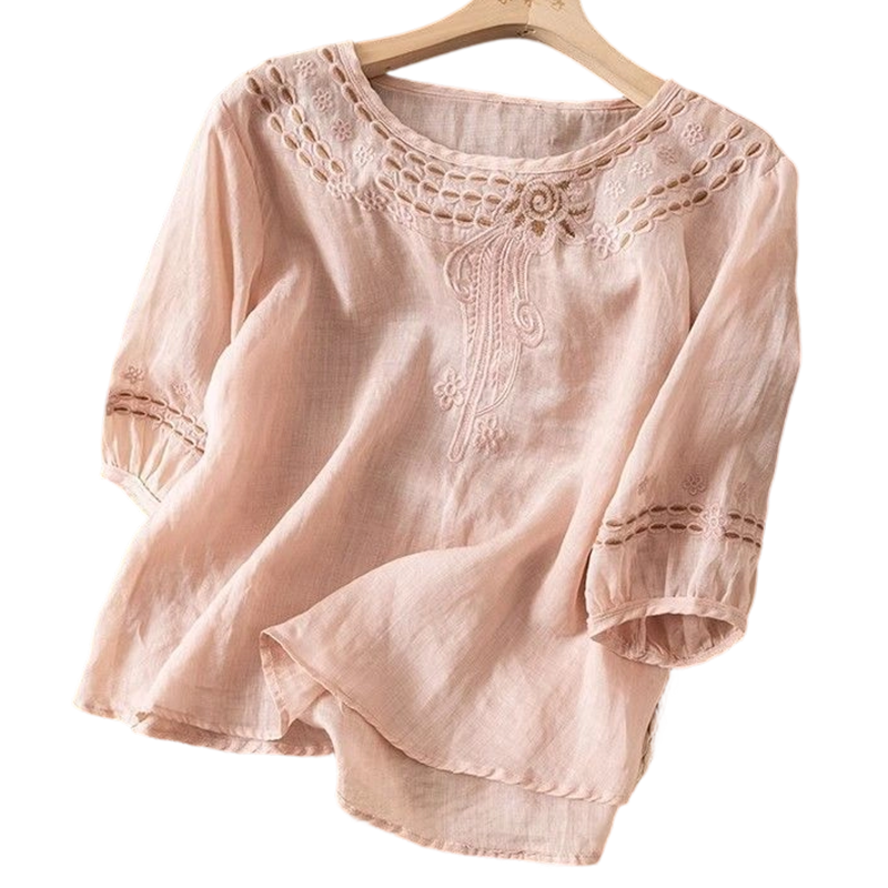 Bestickte Bluse aus Baumwoll-Leinen-Mischung für Damen