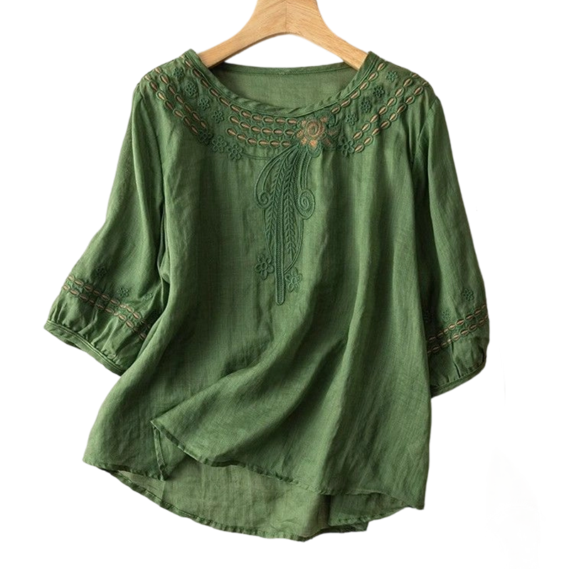 Bestickte Bluse aus Baumwoll-Leinen-Mischung für Damen