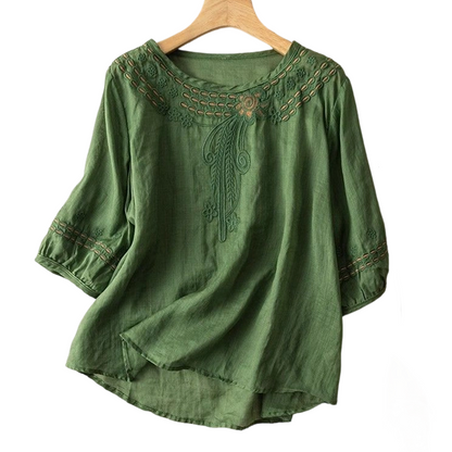 Bestickte Bluse aus Baumwoll-Leinen-Mischung für Damen