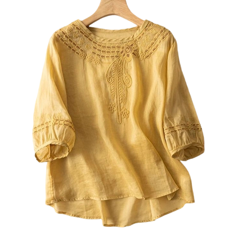 Bestickte Bluse aus Baumwoll-Leinen-Mischung für Damen