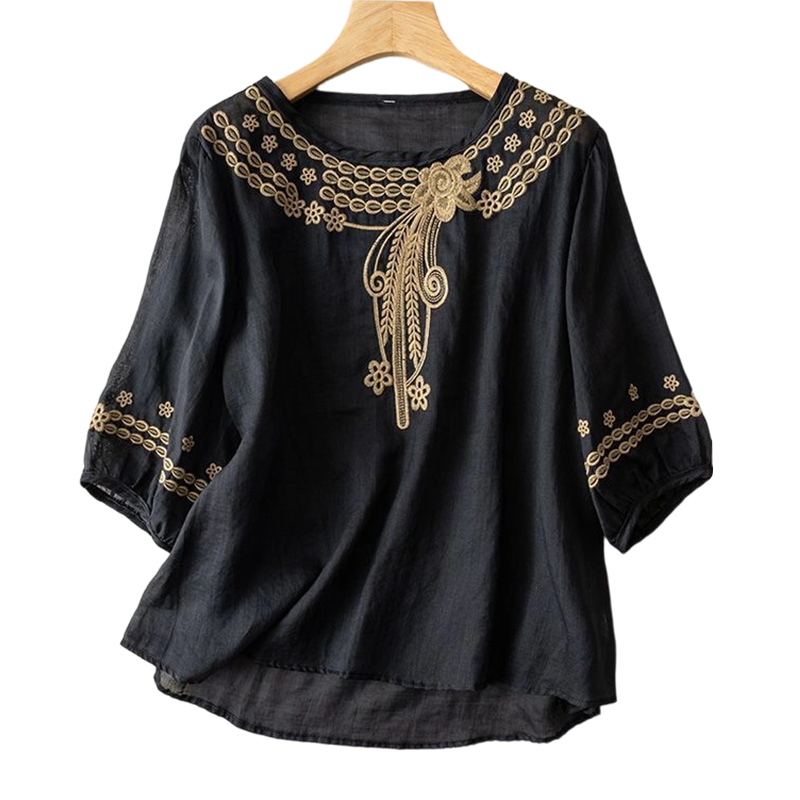 Bestickte Bluse aus Baumwoll-Leinen-Mischung für Damen
