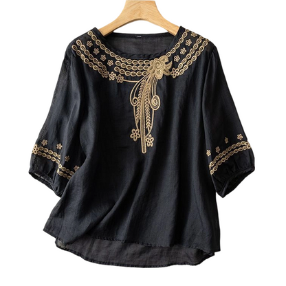 Bestickte Bluse aus Baumwoll-Leinen-Mischung für Damen