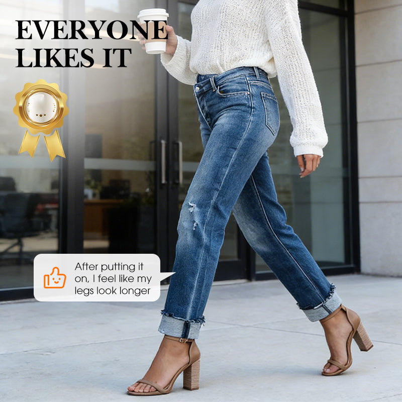 Damenjeans mit hoher Taille und geradem Bein aus Stretchmaterial