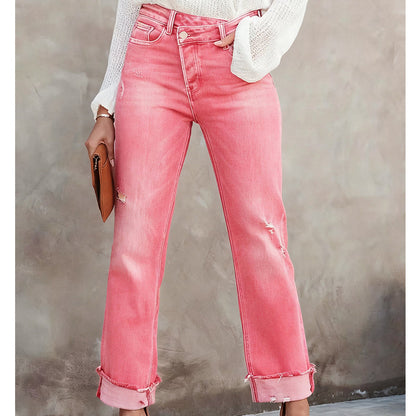 Damenjeans mit hoher Taille und geradem Bein aus Stretchmaterial