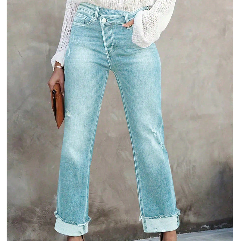 Damenjeans mit hoher Taille und geradem Bein aus Stretchmaterial