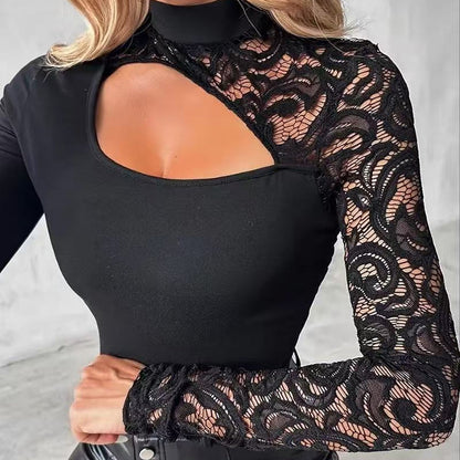 🏆🔥 Neu 2026 ✨💖 Damen-Top mit asymmetrischem Cut-out und Spitzenärmeln