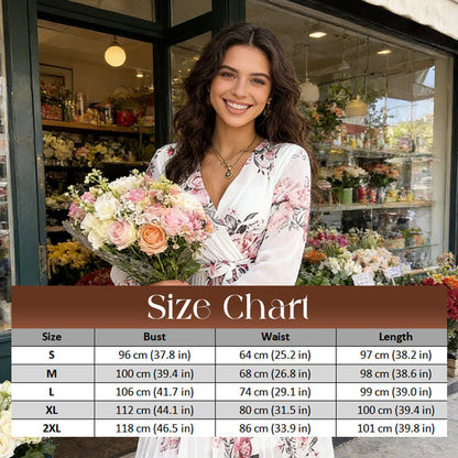 Damenkleid mit Blumenmuster, V-Ausschnitt und Falten