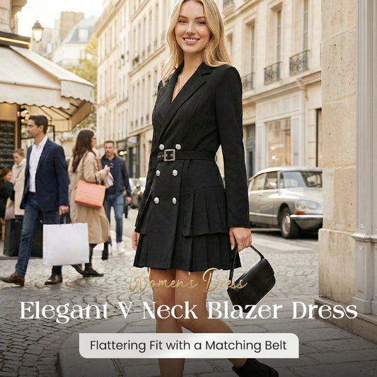 Elegantes Blazerkleid mit V-Ausschnitt und Gürtel für Damen