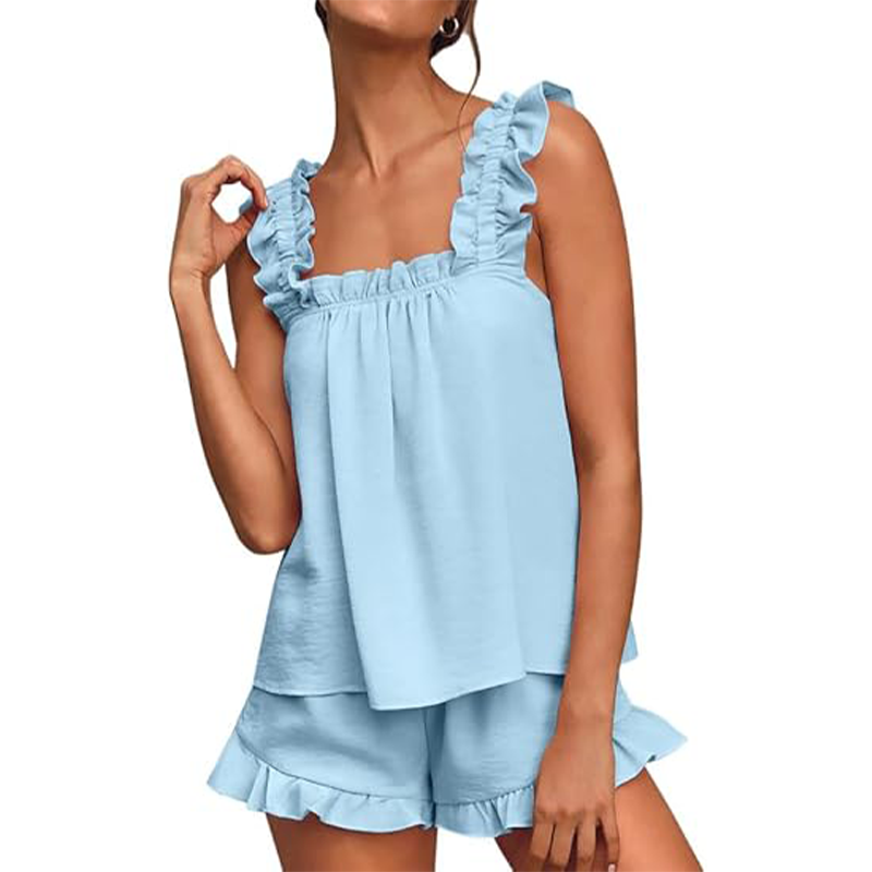 🌺 LIMITIERT: 49% RABATT! 🔥✨Weiches und bequemes Pyjamenset mit Rüschenbesatz💞