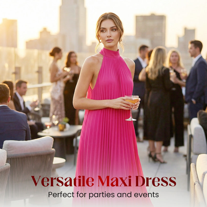 Damen-Maxikleid mit Neckholder, Plissee und fließendem Schnitt