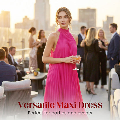 Damen-Maxikleid mit Neckholder, Plissee und fließendem Schnitt