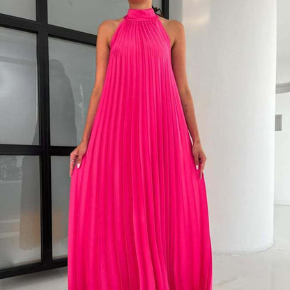 Damen-Maxikleid mit Neckholder, Plissee und fließendem Schnitt
