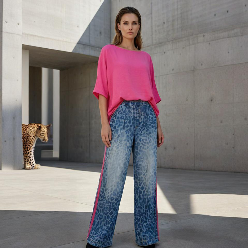 👚🐆 2-teiliges Damen-Set – Knallpinkes Oberteil & Leopardenhose – Locker, Bequem & Atmungsaktiv, S-5XL 🌸