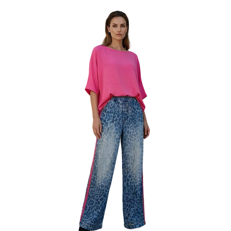👚🐆 2-teiliges Damen-Set – Knallpinkes Oberteil & Leopardenhose – Locker, Bequem & Atmungsaktiv, S-5XL 🌸