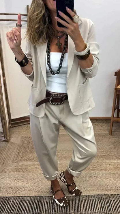 👔 50% RABATT! 💼 Damen Business-Anzug – Blazer mit Kragen & Hose, Bügelfrei & Klassischer Look 👖