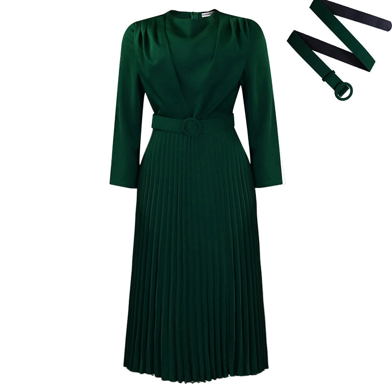 Neu eingetroffen: Elegantes Plisseekleid für Damen in einfarbiger Ausführung, in Übergrößen, bürotauglich