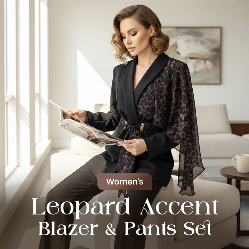 Damen-Set aus Blazer und Hose mit Leopardenmuster