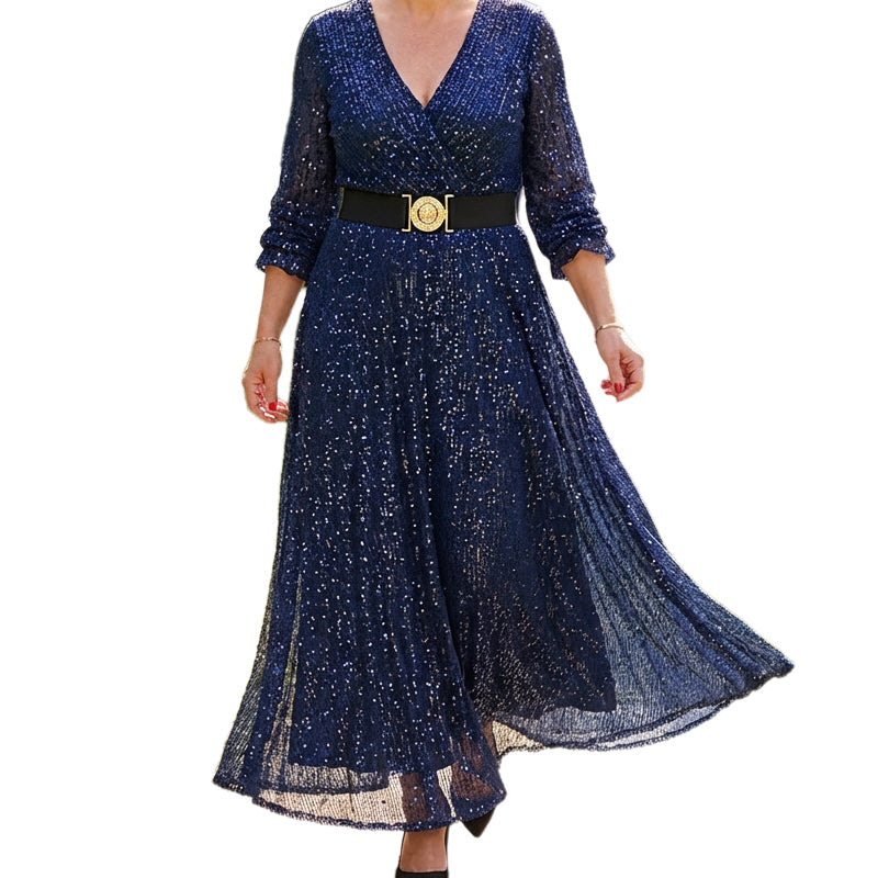 Glitzerndes Maxikleid mit V-Ausschnitt für Damen