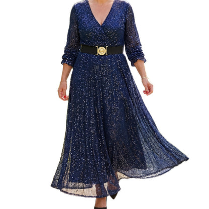 Glitzerndes Maxikleid mit V-Ausschnitt für Damen