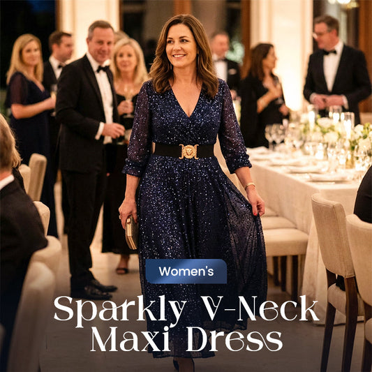 Glitzerndes Maxikleid mit V-Ausschnitt für Damen