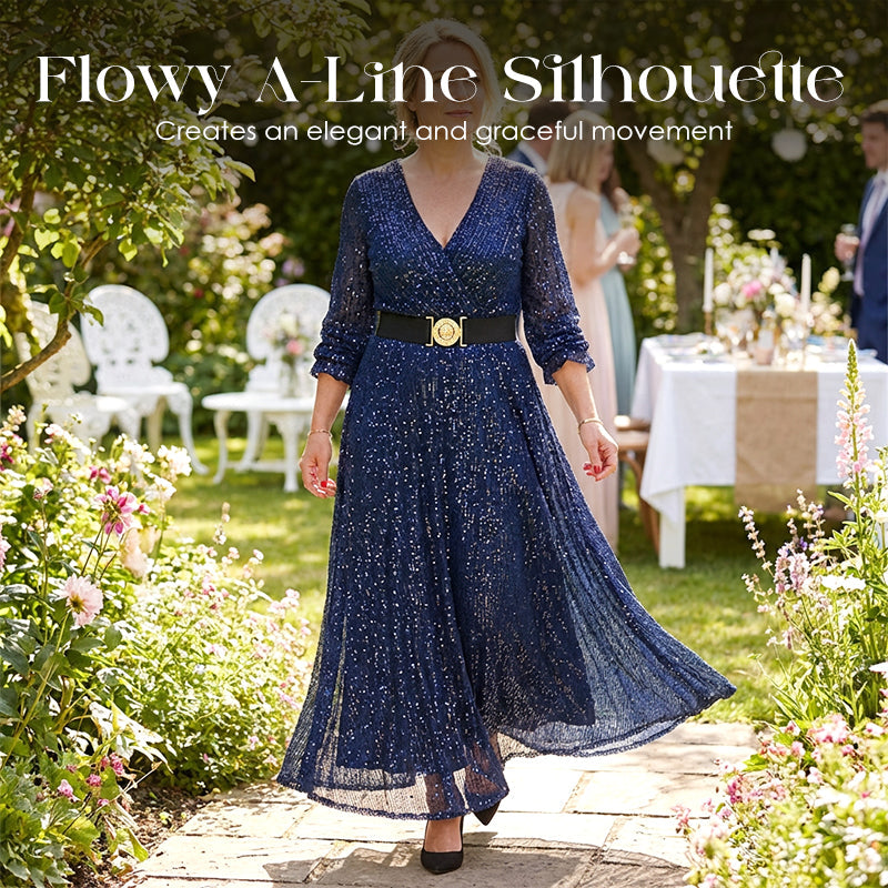 Glitzerndes Maxikleid mit V-Ausschnitt für Damen