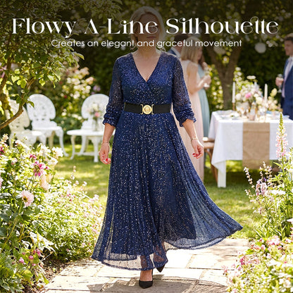 Glitzerndes Maxikleid mit V-Ausschnitt für Damen