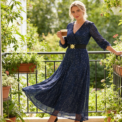 Glitzerndes Maxikleid mit V-Ausschnitt für Damen