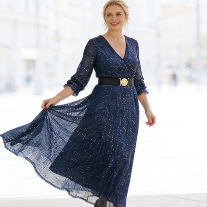 Glitzerndes Maxikleid mit V-Ausschnitt für Damen