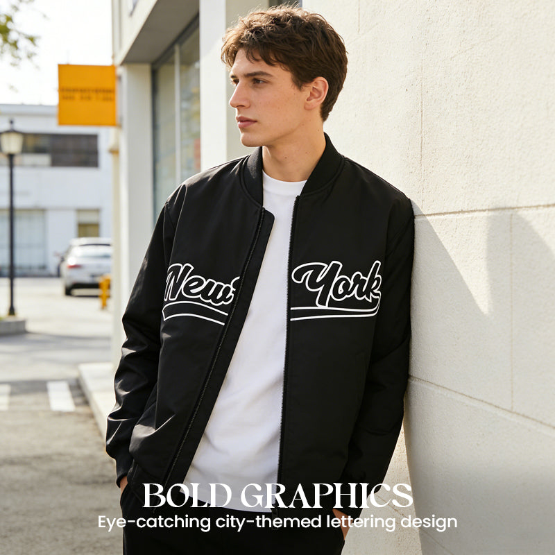 Winddichte Herrenjacke mit Reißverschluss und Aufdruck