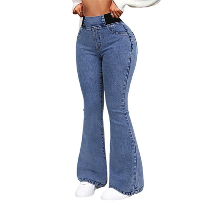 Damen High-Waist Schlagjeans aus Stretch-Denim
