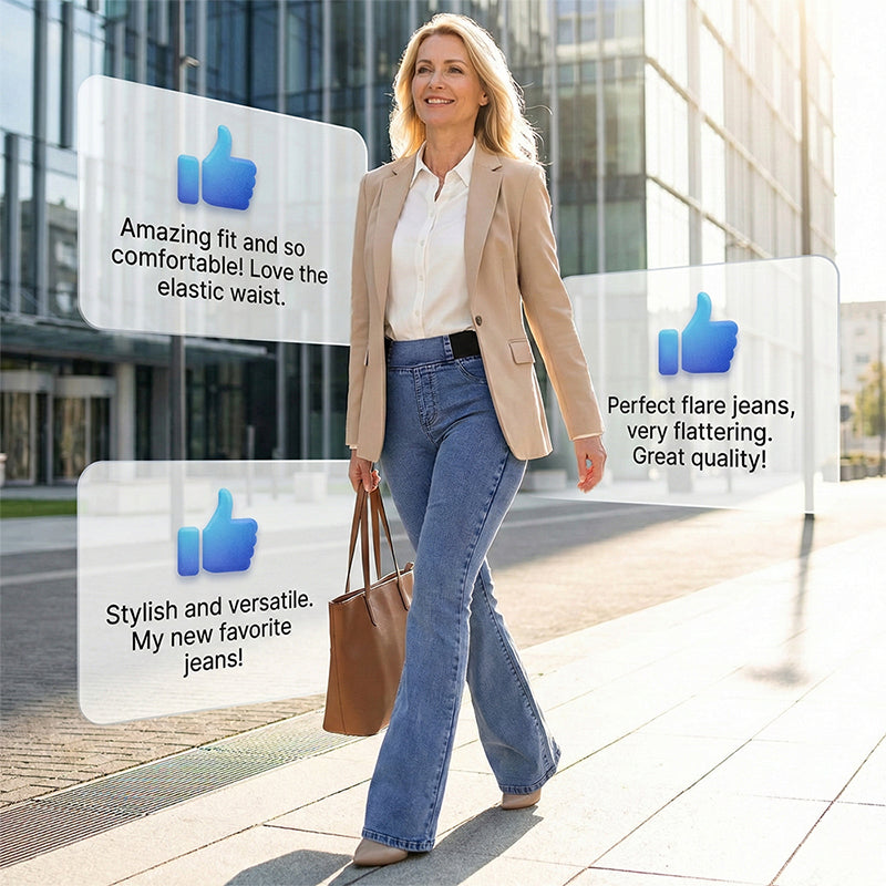 Damen High-Waist Schlagjeans aus Stretch-Denim