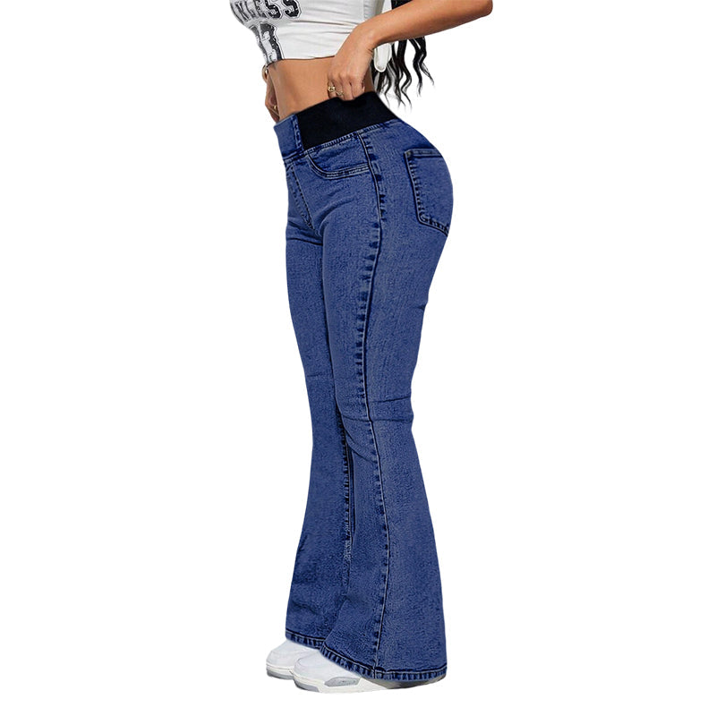 Damen High-Waist Schlagjeans aus Stretch-Denim