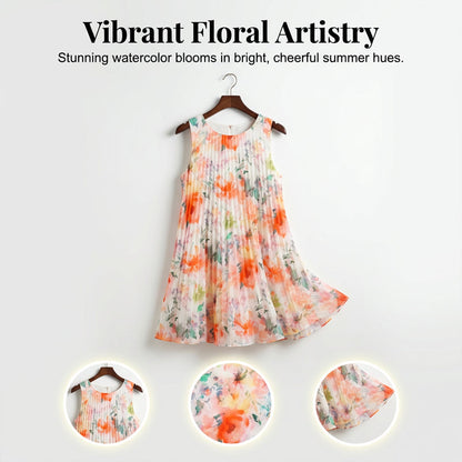 Ärmelloses Midikleid mit Plissee und Blumenprint und betonter Taille